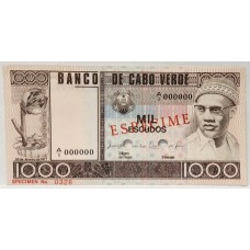 CABO VERDE 1977 . ONE THOUSAND 1,000 ESCUDOS BANKNOTE . SPECIMEN